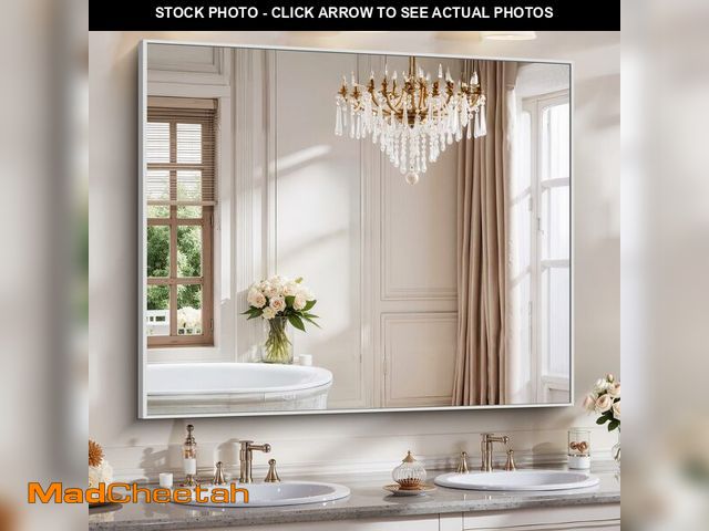 Lot 74-12572482 - YIROMAN Bathroom Mirror 48"x40", Large Brushed Silver Bathroom Mirror for Over Sink with Aluminum Fr...