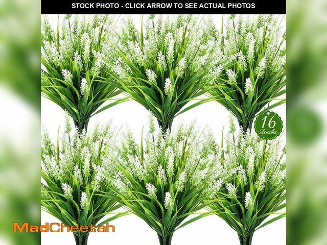 Lot 74-14056582 - AmberFun 16 Bundles Artificial Plants Outdoor, UV Resistant Fake Lavender &amp; Monkey Grass, Realis...