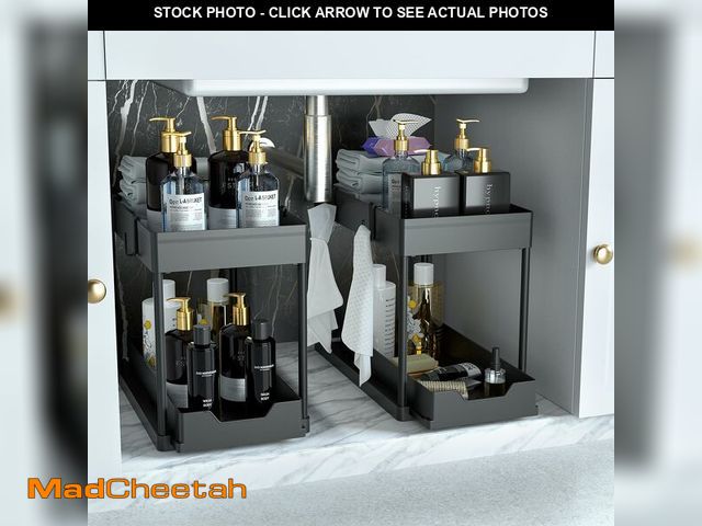 Lot 74-13199809 - DEKAVA Under Sink Organizer 2 Pack, Bathroom Cabinet Organizer, 2 Tier Sliding Cabinet Basket Organi...