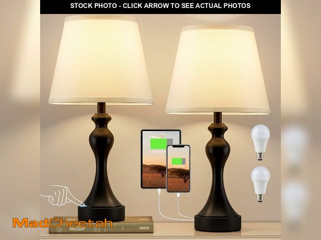Lot 74-12977590 - Seealle Touch Lamps for Nightstand - Bedside Lamps Set of 2, 3 Way Dimmable, USB C+A for Bedroom &am...