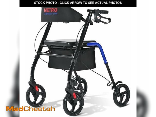 Lot 74-12633217 - Metro Mobility Rollator Walker with Seat for Seniors, Foldable Lightweight Rolling Walker, 8" Big Wh...