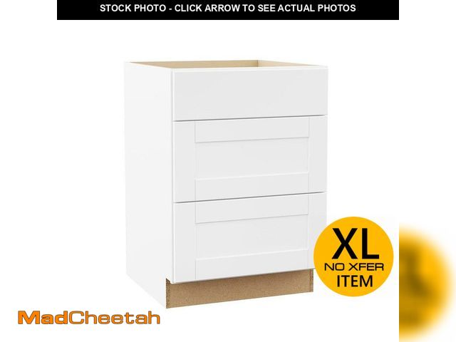 Lot 74-14589321 - (SOME DAMAGE ON BACK)Hampton Bay Shaker 24 in. W x 24 in. D x 34.5 in. H Assembled 3 Drawer Base Kit...