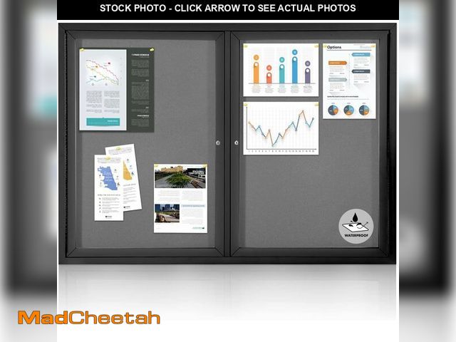 Lot 74-13072653 - EVERSUPPLY Enclosed Bulletin Board Outdoor Noticeboard with Locking Door, Weather-Resistant, Grey Fe...