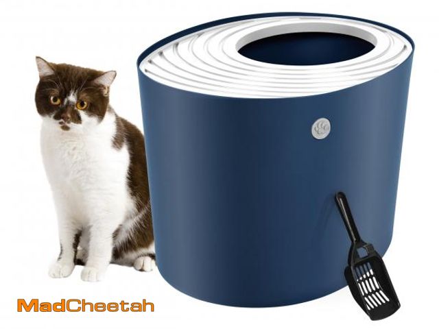 Lot 74-12396749 - (MISSING SCOOP) IRIS USA Cat Litter Box, Large Top Entry with Litter Catching Lid and Scoop, Dog Pro...