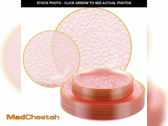 Lot 74-14059422 - FOCUSLINE 60Pcs Clear Plastic Plates, Pink Disposable Plates with Gold Rim, 30 7" Salad Dessert Plat...