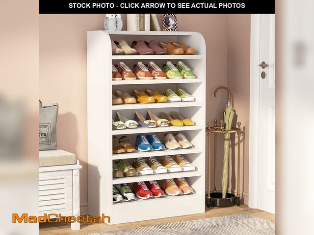 Lot 74-13074403 - Tribesigns Shoe Rack, 8-Tier Tall Shoe Shelf, Wooden Shoe Storage Cabinet, White - UNUSED