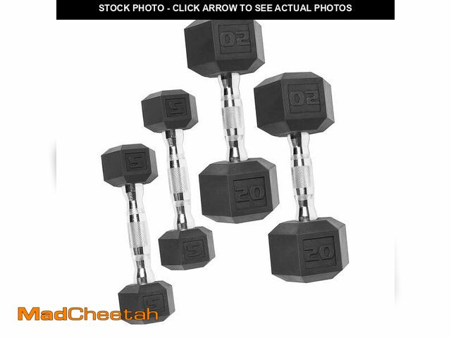 Lot 74-12689112 - CAP 50 lb Rubber Hex Dumbbell Weight Set, Includes 2 x 5lb, 2 x 20lb Dumbbells - UNUSED