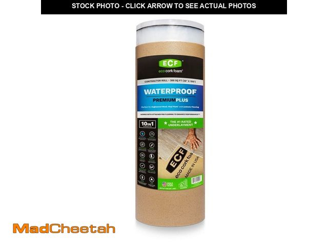 Lot 74-12824204 - Eco Cork Foam 300 sq. ft. 3 ft. x 100 ft. x3.2mm Waterproof Premium Plus 10-in-1 Underlayment-Vinyl ...
