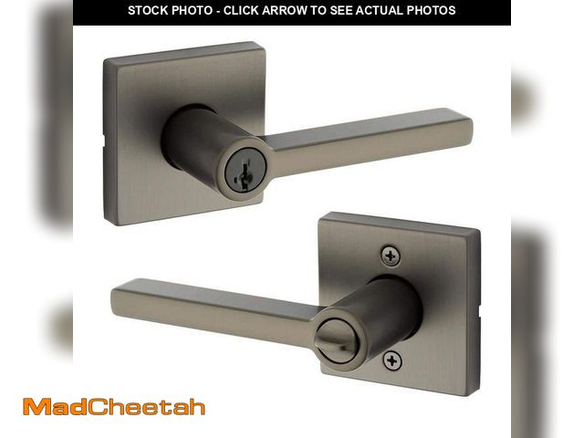 Lot 74-14278001 - Kwikset Halifax Gunmetal Square Keyed Entry Door Handle featuring SmartKey Security - UNUSED