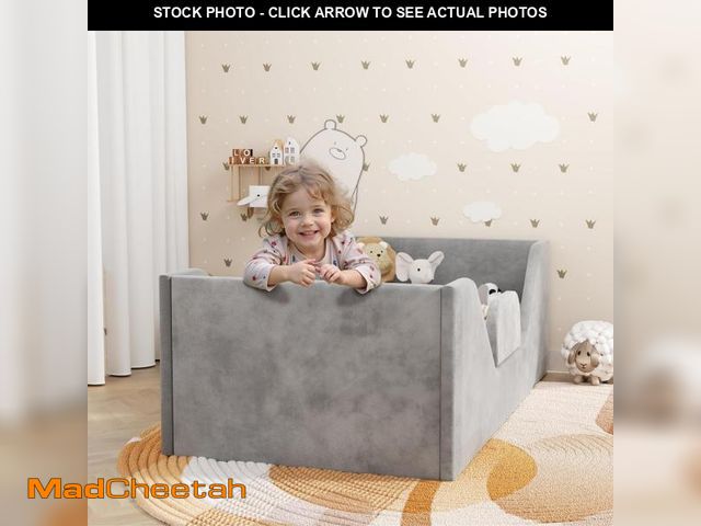 Lot 74-12210306 - SOFTLYNICE Toddler Bed, Toddler Floor Bed Frame with Guard Rails, Small Bed for Kids Boys and Girls ...