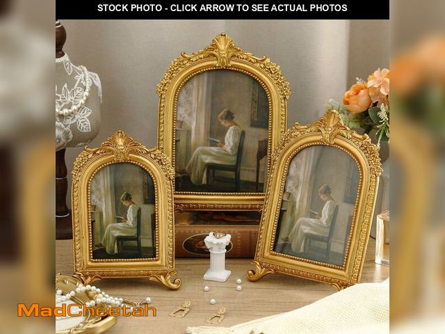 Lot 74-14054676 - Wonderjune 3 Pcs Vintage Picture Frames Antique Set Baroque Ornate Gold Arched Photo Frames with Gla...