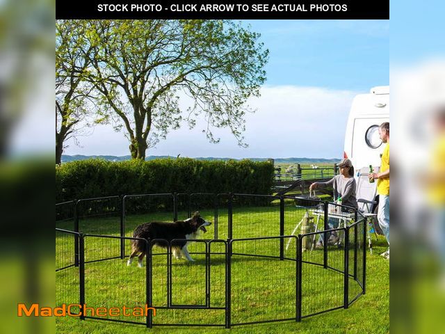 Lot 74-12678892 - Anyask 32? Tall 16 Panels Heavy Duty Metal Dog Playpen for Exercise Outdoor Indoor Fence, Black - UN...