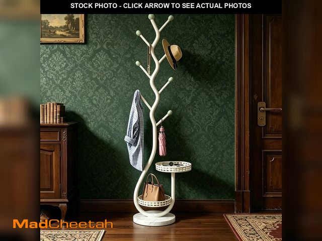 Lot 74-14250985 - Metal Standing Coat Rack, Small Space Coat Rack Freestanding Hanger Coat Stand with Natural Metal Ba...