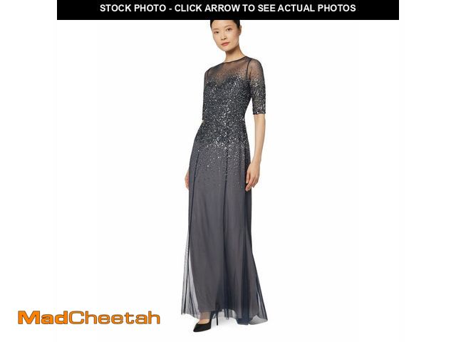 Lot 74-14294160 - Adrianna Papell Women's 3/4 Sleeve Beaded Illusion Gown with Sweetheart Neckline, Navy, 8 - USED
