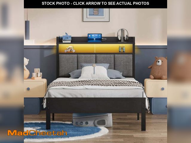 Lot 74-13803702 - Z-hom Storage Metal Platform Bed Frames with LED Light, Twin - UNUSED