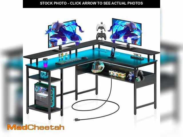 Lot 74-13789744 - Rolanstar Computer Desk L Shaped 56.7" with LED Lights and Power Outlets, Reversible L Shaped Gaming...