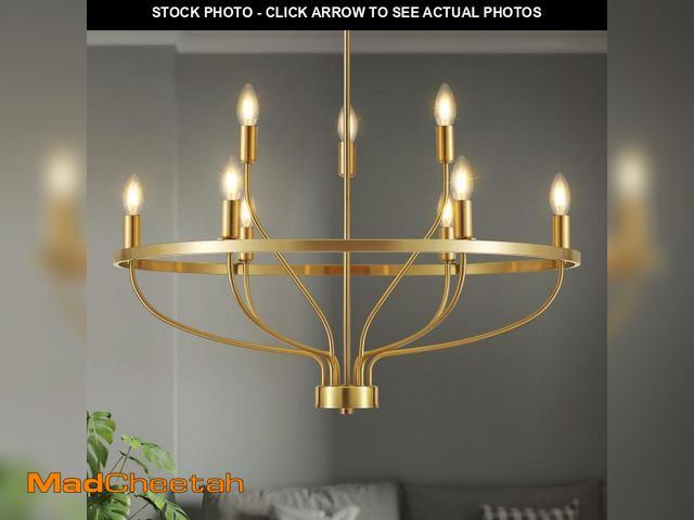 Lot 74-12222361 - Widluth 30" Modern Gold Chandelier Light Fixture Vintage 9-Lights Mid Century Modern Candle Style Ch...