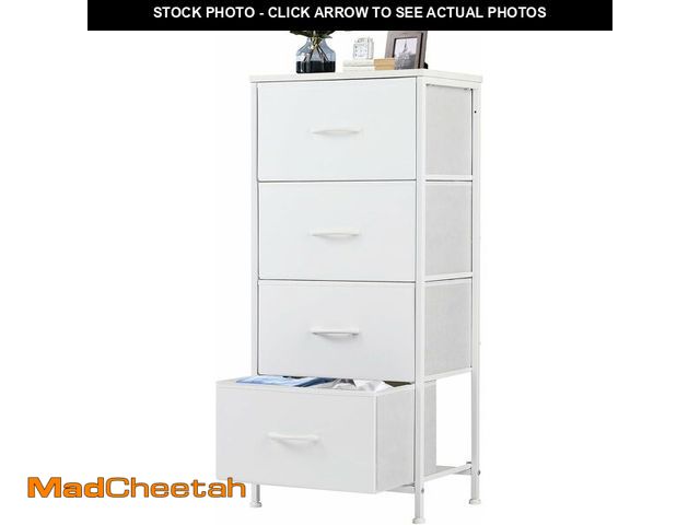 Lot 74-14068009 - DUMOS Nightstand with 4 Drawers Bedside Table with Removable Fabric Bins Sturdy Steel Frame Wood Top...