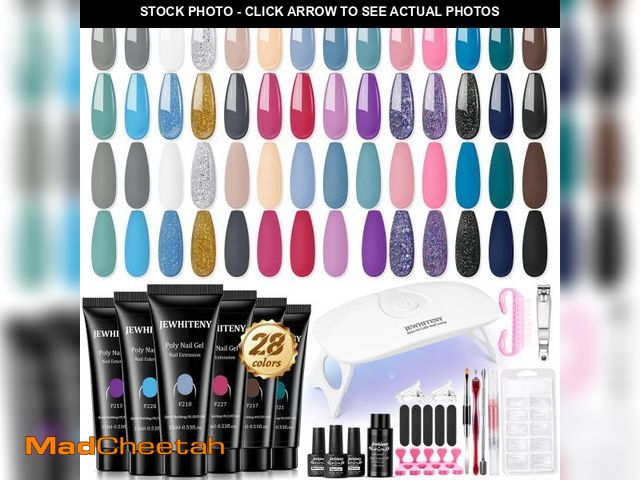 Lot 74-12308405 - JEWHITENY Poly Gel Nail Kit 28 Colors Nude Gray Glitter with Nail Lamp Base Top Coats Builder Gel Al...