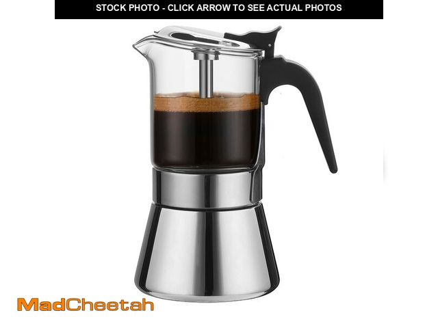 Lot 74-14064625 - SIXAQUAE Moka Induction Stovetop Espresso Maker With Pressure valve,Crystal Glass-top &amp; Stainles...