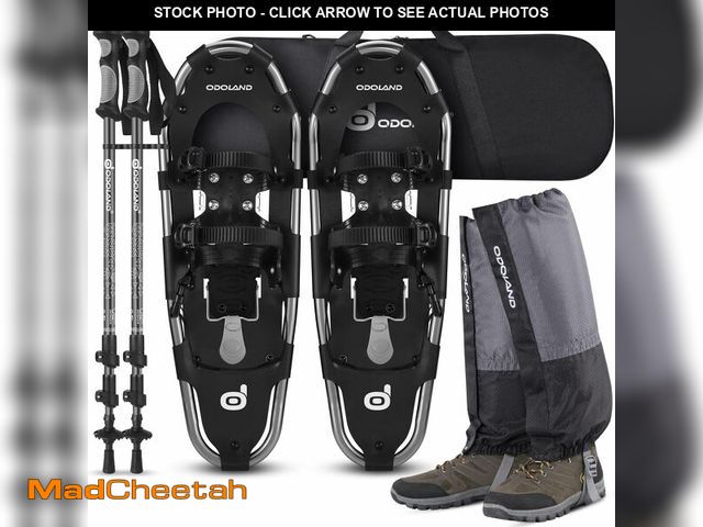 Lot 74-13802804 - Odoland 4-in-1 Snowshoes Snow Shoes for Men and Women with Trekking Poles, Carrying Tote Bag and Wat...