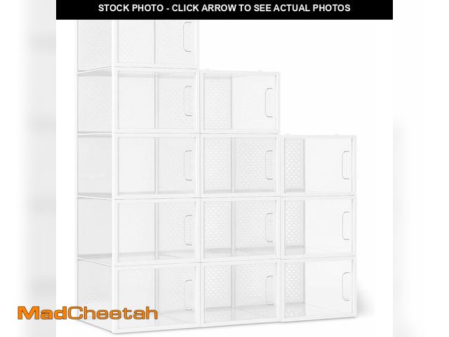 Lot 74-12632827 - Basics Stackable and Foldable Clear Shoe Storage Organizer Box, Large, Pack of 12 - UNUSED
