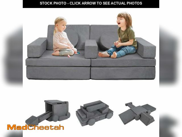 Lot 74-13045844 - AILEEKISS 9 Pcs Kids Sofa Couch Playset, Indoor Baby Play Couch Furniture for Toddler, Grey - UNUSED