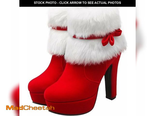 Lot 74-10900326 - ERINGOGO Platform Booties Women Christmas Ankle Boots, Winter Fur Lined Platform Pointed Toe Suede H...