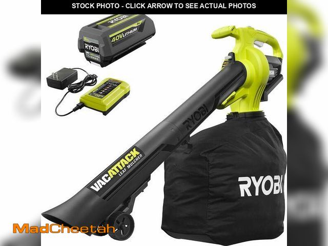 Lot 74-12804647 - RYOBI 40V Vac Attack Cordless Leaf Vacuum/Mulcher with 5.0 Ah Battery and Charger - UNUSED