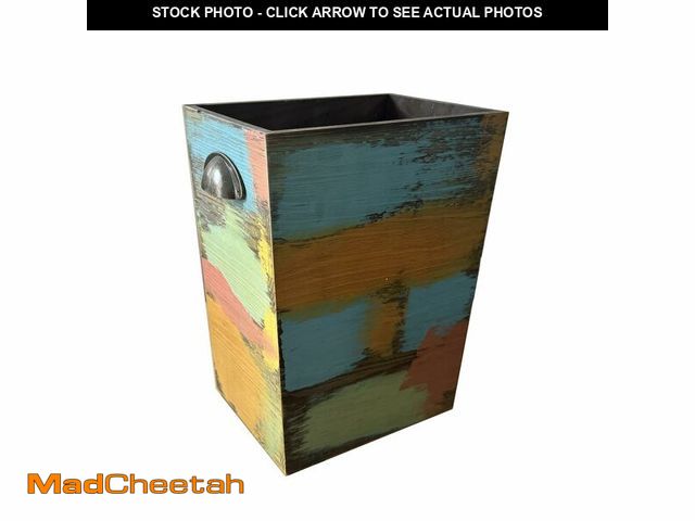 Lot 74-14264788 - Ayxeute Farmhouse Wood Trash Can - Rustic Distressed Rectangular Waste Bin, Handmade Vintage Decor f...