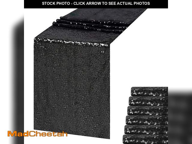 Lot 74-14331830 - Black Sequin Table Runner 12" x 108" Pack of 6 Glitter Party Supplies Glitter Table Runner for Weddi...