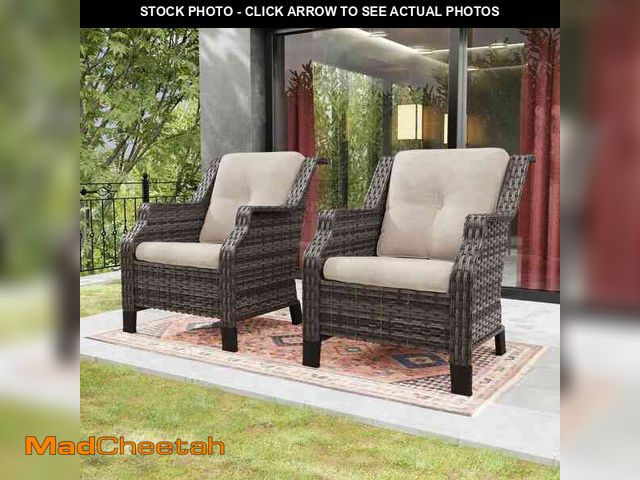 Lot 74-14244145 - 2-Piece Wicker Patio Outdoor Lounge Chair with Beige Cushions - UNUSED