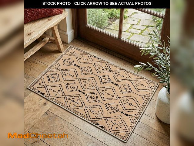 Lot 74-14210074 - jinchan 2x3 Washable Faux Jute Entryway Rug with Natural Fiber Look, Neutral Boho Moroccan Geometric...
