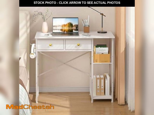 Lot 74-12555833 - (MISSING DRAWERS) White Computer Desk, 36 Inch Small Desk with Drawers, Home Office Desk with Storag...
