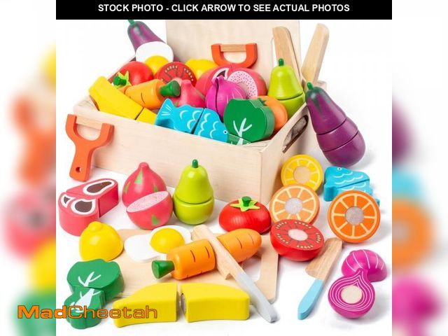 Lot 74-12110429 - 32 Pcs Wooden Play Food Sets for Kids Kitchen Accessories, Montessori Educational Toys Food, Pretend...