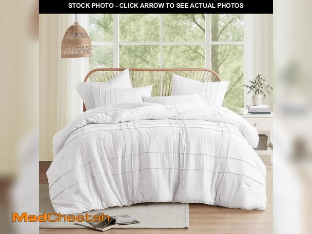 Lot 74-12367374 - Comfort Spaces White King Size Comforter Set - 3 Piece Pintuck Pleated Bedding Set, All Season Light...