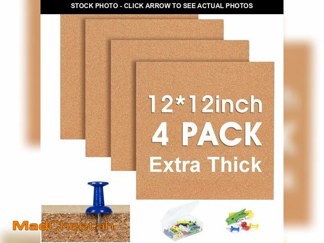 Lot 74-14332743 - Cork Bulletin Square Board for Walls - SVOPY 4 Pack Extra Thick 12x12 Inches Cork Board Tiles for Ho...