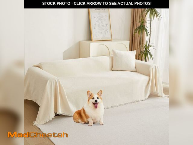 Lot 74-12715182 - MYSKY HOME Beige Couch Covers Boho Style Chenille for 2 Cushion L-Shape Washable Couch Blanket with ...