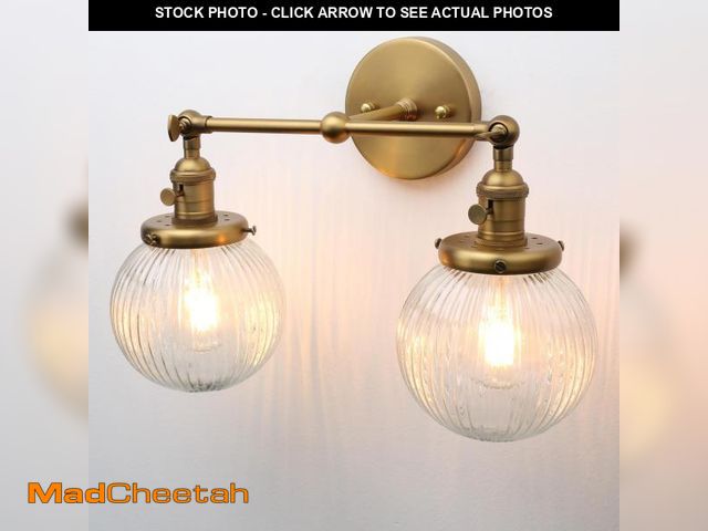 Lot 74-12311510 - PERMO 2 Lights Sconce Industrial Wall Sconce Lighting with Ribbed Globe Lampshade Vintage Double Wal...