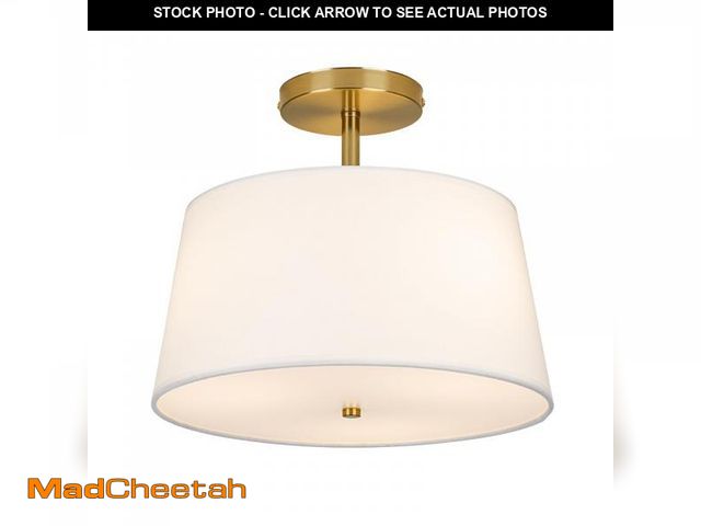 Lot 74-12214153 - CALOKES Modern Cone-Shaped Semi Flush Mount Ceiling Light Fixture, 3-Light Drum Lamp with Gold Brass...