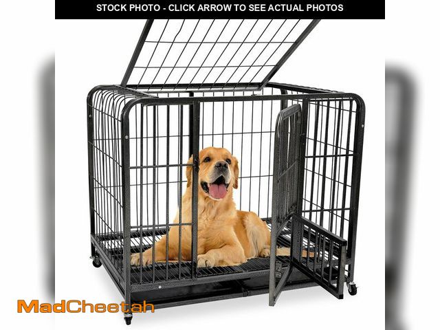 Lot 74-12785652 - 43.3inch Indestructible Metal Dog Crates for Large Dogs, Heavy Duty Escape Proof Dog Kennel Indoor E...