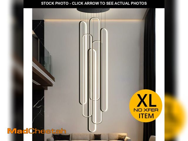 Lot 74-13074814 - (BENT) dolria 6 Rings Modern Large Chandelier for Staircase High Ceiling Chandelier LED Dimmable Bla...