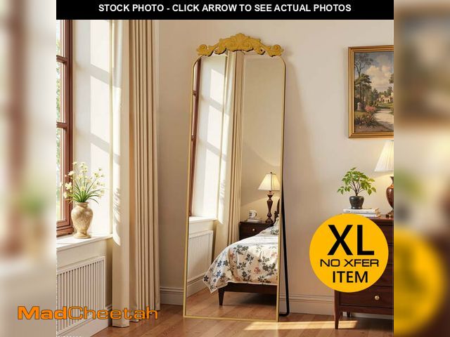 Lot 74-13056024 - Antok 64"x21" Vintage Arched Full-Length Mirror with Carved Metal Frame, Baroque-Style Floor Mirror ...