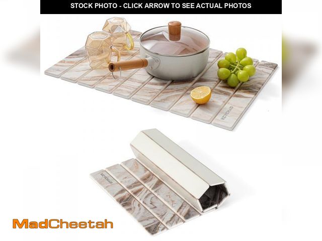 Lot 74-11552221 - KEYCHAD Large Stone Drying Mat for Kitchen Counter - 24x16 Quick Drying Foldable Dish Drying Mat - S...