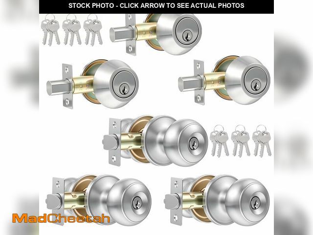 Lot 74-14149277 - Keyed Alike Exterior Door Knob and Deadbolt Set, 3 Sets Entry Door Knob and Single Cylinder Deadbolt...