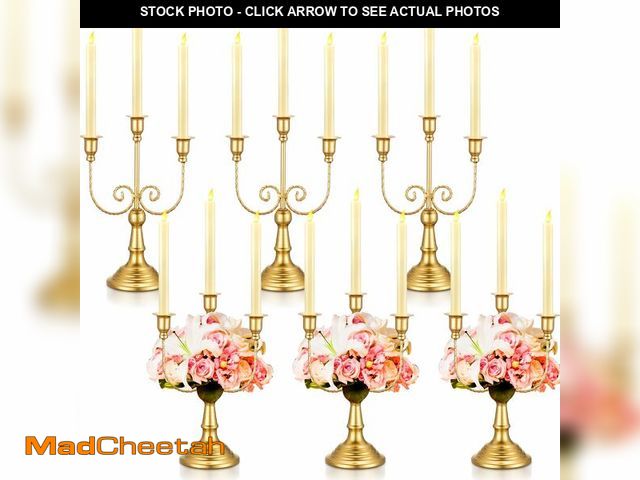 Lot 74-13715865 - Hushee 6 Pcs Gold Candelabra Candle Stand Metal Candlestick Holder 3 Arm 12 Wedding Candlestick Hold...