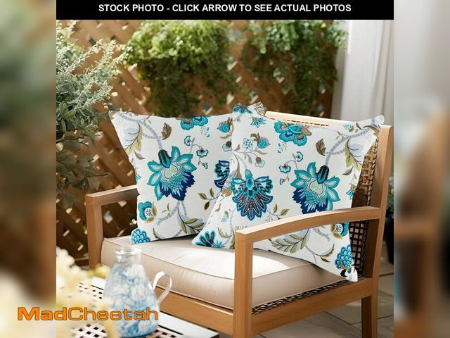 Lot 74-12800072 - UNIKOME 22x22 in Blue Floral Polyester Throw Pillow, Waterproof Set of 2 - UNUSED