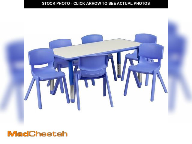 Lot 74-13499495 - Flash Furniture Emmy Adjustable Classroom Activity Table with 6 Stackable Chairs, Plastic Activity T...