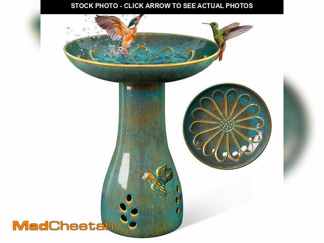 Lot 74-14086545 - BUYMAX 21.5 Inch Outdoor Ceramic Weatherproof Bird Bath- Kiln Glazed Blue - UNUSED