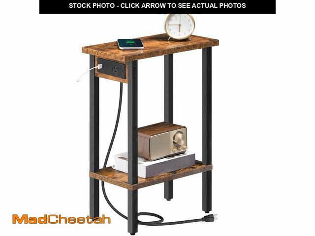 Lot 74-12437283 - HOOBRO Small End Table with Charging Station, Narrow Side Table with USB Port and Outlets, Skinny So...